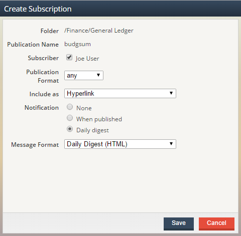 Screenshot of Create Subscription dialog for end users